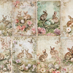 Bunny Ephemera: Victorian Springtime Art Paper, Floral Collage
