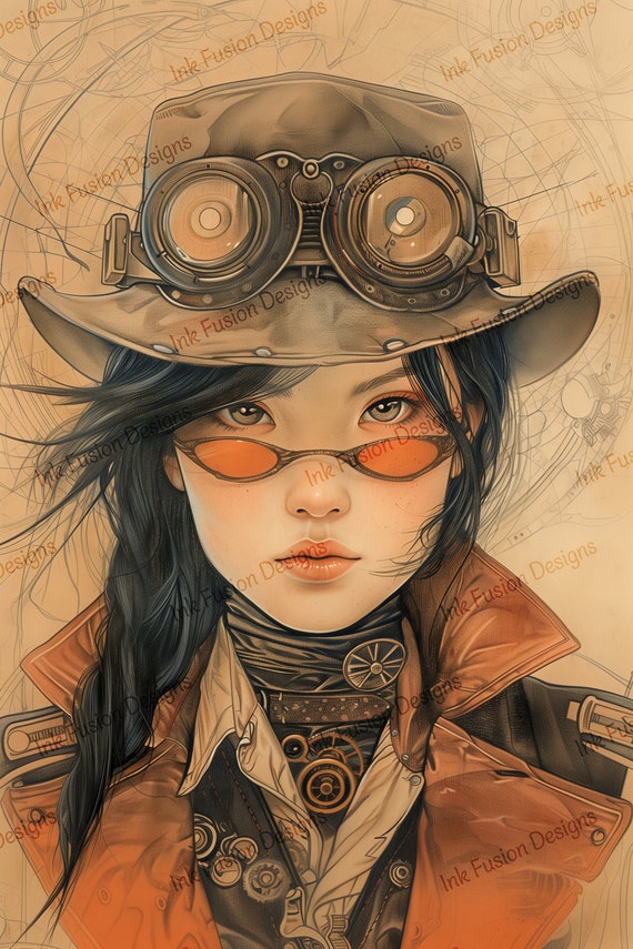 Steampunk Art Print: Mei, Retro-Futuristic Adventurer