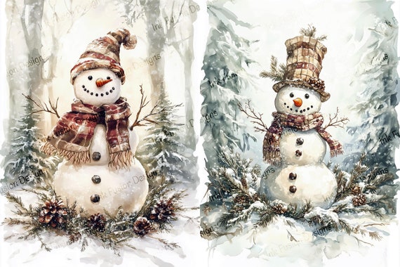 Snowmen Winter Scene Art Paper: Rustic Holiday Decor