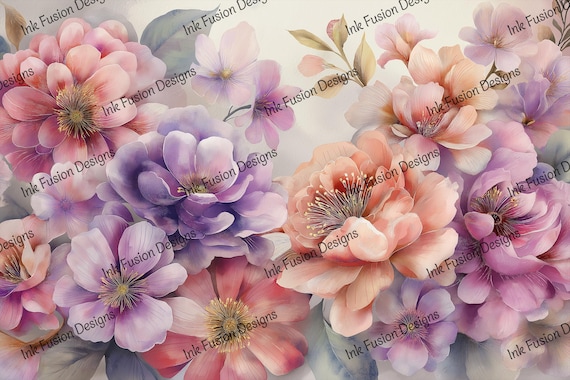 Floral Art Paper: Rose, Lavender, Cream Decoupage Print