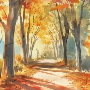 Langs het herfstpad | Decoratief kunstpapier | Rustig herfstpad | Hoge kwaliteit | Papier- en formaatopties