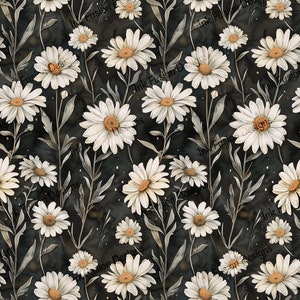 Twilight madeliefjes | Decoratief kunstpapier | Margrieten op zwart fluweel | Hoge kwaliteit | Papier- en formaatopties