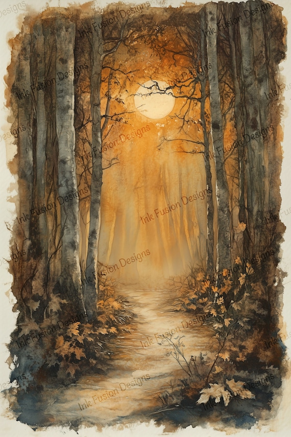 Moonlit Forest Art Paper: Mystical Night Landscape