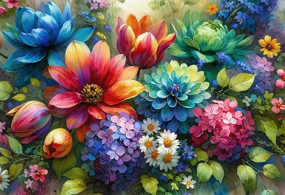 Watercolor Floral Art Paper: Vibrant Bloom Symphony