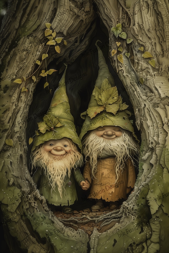 Thistle & Fern Gnome Art Paper: Forest Couple Print for Decoupage