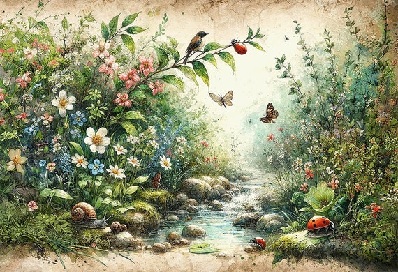Woodland Stream Art Paper: Serene Nature Waterscape