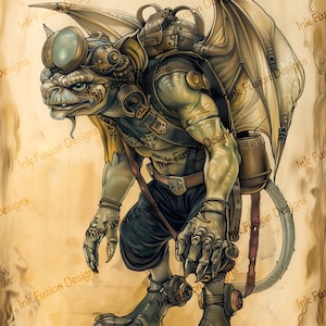 Balthus Gritweld / Carta decorativa / Gargoyl esploratore di caverne steampunk / Alta qualità / Disponibili diverse opzioni di carta e dimensioni.