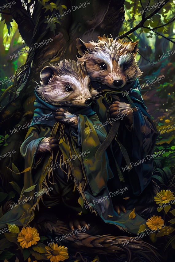 The Badgertons - cottagecore forest animal art print, cozy fantasy nature décor