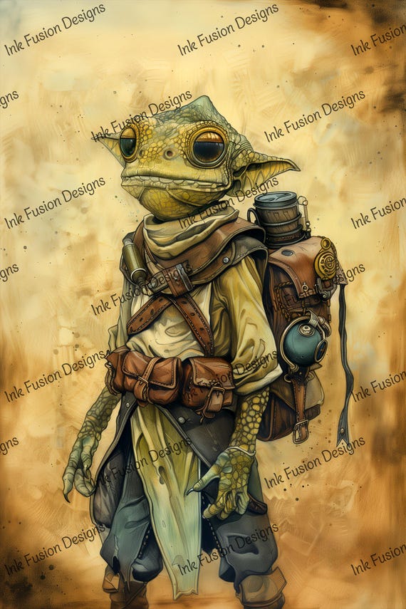 Steampunk Gecko Art Print: Whimsical Reptile Decor