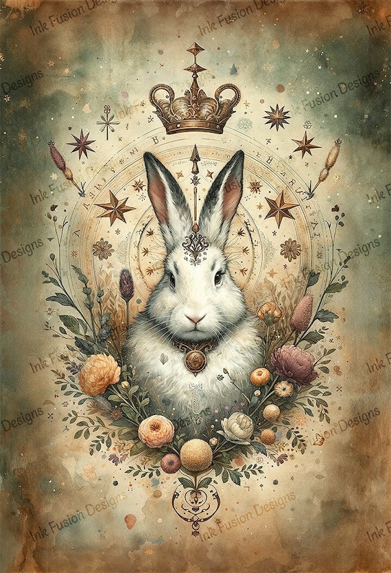 Crowned Rabbit Art Print: Forest King, Astrology Decor