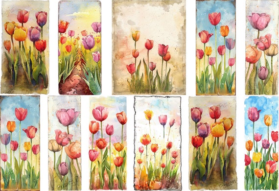 Tulip Watercolor Art Print: Vibrant Floral Paper (10 Images)