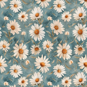 Daisy Dreams | Decoratief kunstpapier | Dansende madeliefjes in een blauw veld | Hoge kwaliteit | Papier- en formaatopties