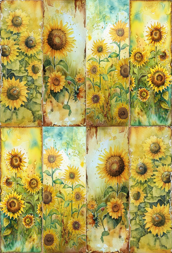 Watercolor Sunflower Art Paper: Floral Decoupage Paper Sheet