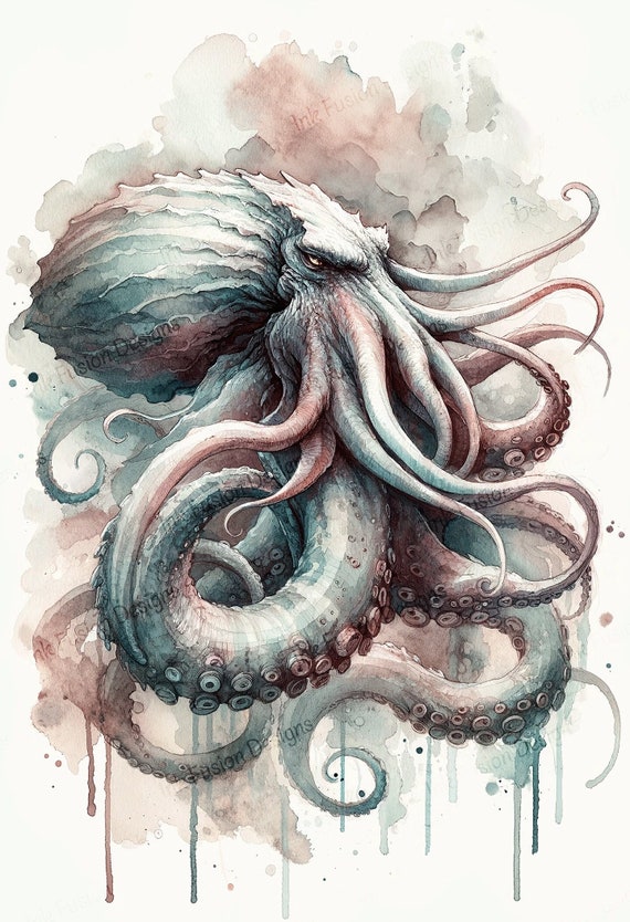 Kraken Watercolor Art Print: Mystical Sea Creature