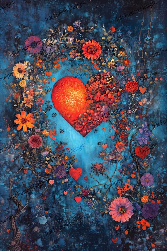 Floral Heart Art Print: Celestial Wildflower Wreath