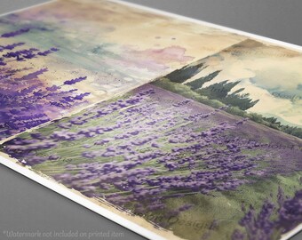 ラベンダー畑の水彩画アートプリント：ヴィンテージの花の風景 - Etsy 日本