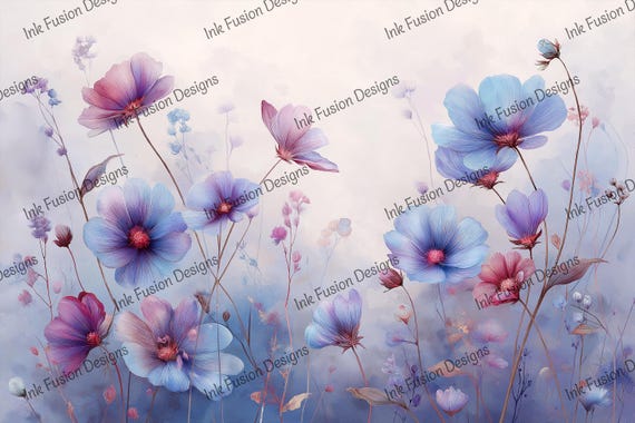 Watercolor Floral Art Print: Pastel Flower Decoupage Paper