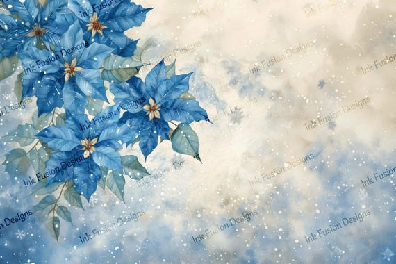 Blue Poinsettia Art Paper: Winter Floral Decoupage