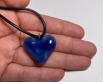 Hand Made Ceramic Heart Necklace | Blue Heart Pendant