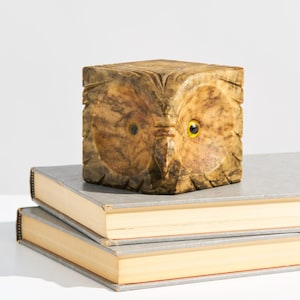 Vintage Alabaster Owl Head Paperweight // Mid-Century Cubist Owl Shaped Sculpture // Made In Italy