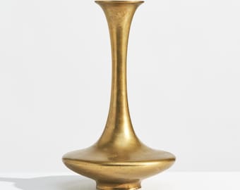 Vintage Sculptural Brass Vase // Modernist Sleek Gold Metal Vessel
