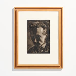 Vintage 1951 Framed Charcoal and Graphite Portrait Drawing of Man // Mid-Century Moody Gallery Wall Art // Artist Signed J. M. Sorgue
