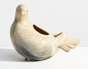 Grote vintage studio aardewerk vaas in de vorm van een duif // Figuurlijk vogelvormig, houtgestookt keramisch object