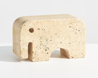 Abstracte olifantsculptuur van travertijn uit de jaren 70 van Enzo Mari voor Fratelli Mannelli // Modernistisch stenen beeld uit het midden van de 20e eeuw