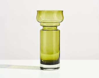 Vintage Finnish Olive Green Glass Vase by Tamara Aladin for Riihimaki // Riihimäen Lasi Finland