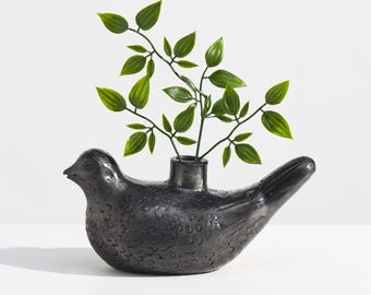 Vintage Mexicaanse volkskunst aardewerk vogelvaas van Dona Rosa // Gesigneerd Barro Negro Zoomorfische kandelaar sculptuur