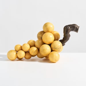 Massive Vintage Stone Bunch of Grapes Sculpture // Very LARGE 1960s Mid-Century Yellow Alabaster Grape Cluster