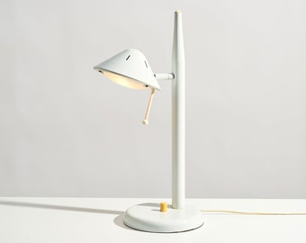 1980s Postmodern Articulating Desk Lamp // Vintage White and Yellow Metal Task Lighting
