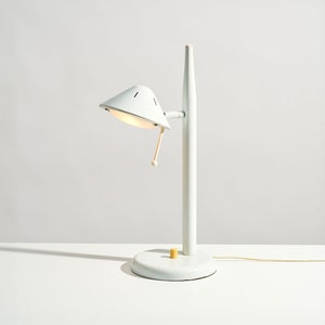 1980s Postmodern Articulating Desk Lamp // Vintage White and Yellow Metal Task Lighting image 1