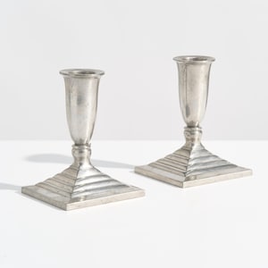 Vintage Art Deco Just Andersen Candle Holders // Pair of 1930s Danish Stepped Candleholders // Set of 2