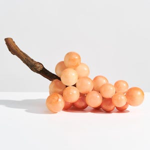 Vintage Italian Pink Alabaster Bunch of Grapes // Large Mid Century Stone Grape Cluster on Wood Stem