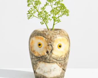 Vintage Italian Alabaster Owl Vase