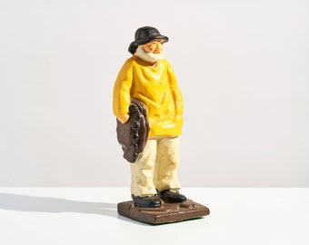 Antique Cast Iron Fisherman or Sailor Figure // Heavy Painted Iron Seaman Doorstop Bookend Decoration