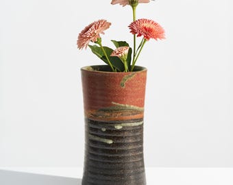 Vintage Mid-Century Studio Pottery Vase // Sleek Stoneware Vessel with Expressive Abstract Glaze // Artist Signed