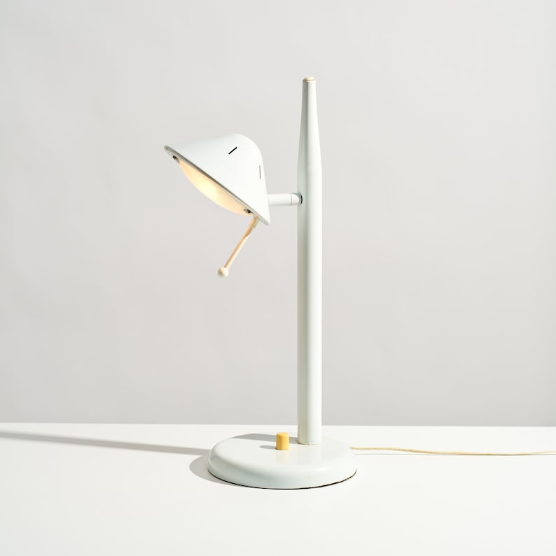 1980s Postmodern Articulating Desk Lamp // Vintage White and Yellow Metal Task Lighting image 2