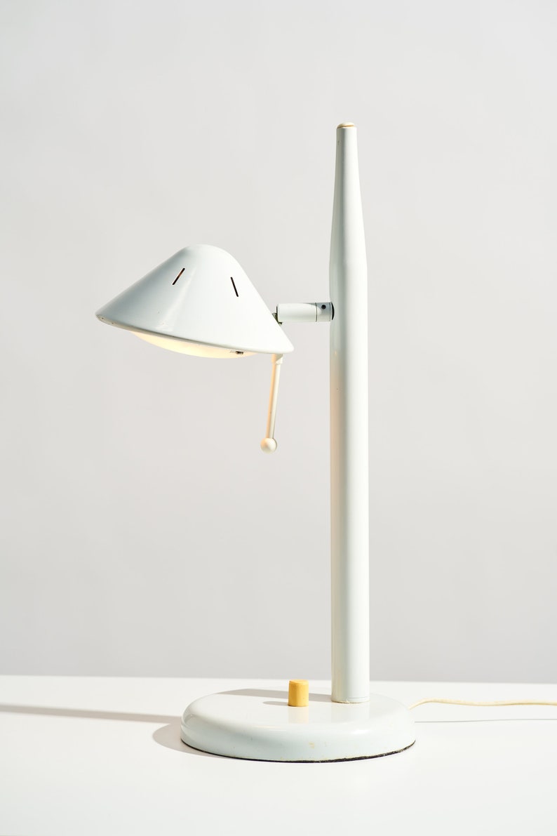 1980s Postmodern Articulating Desk Lamp // Vintage White and Yellow Metal Task Lighting image 10