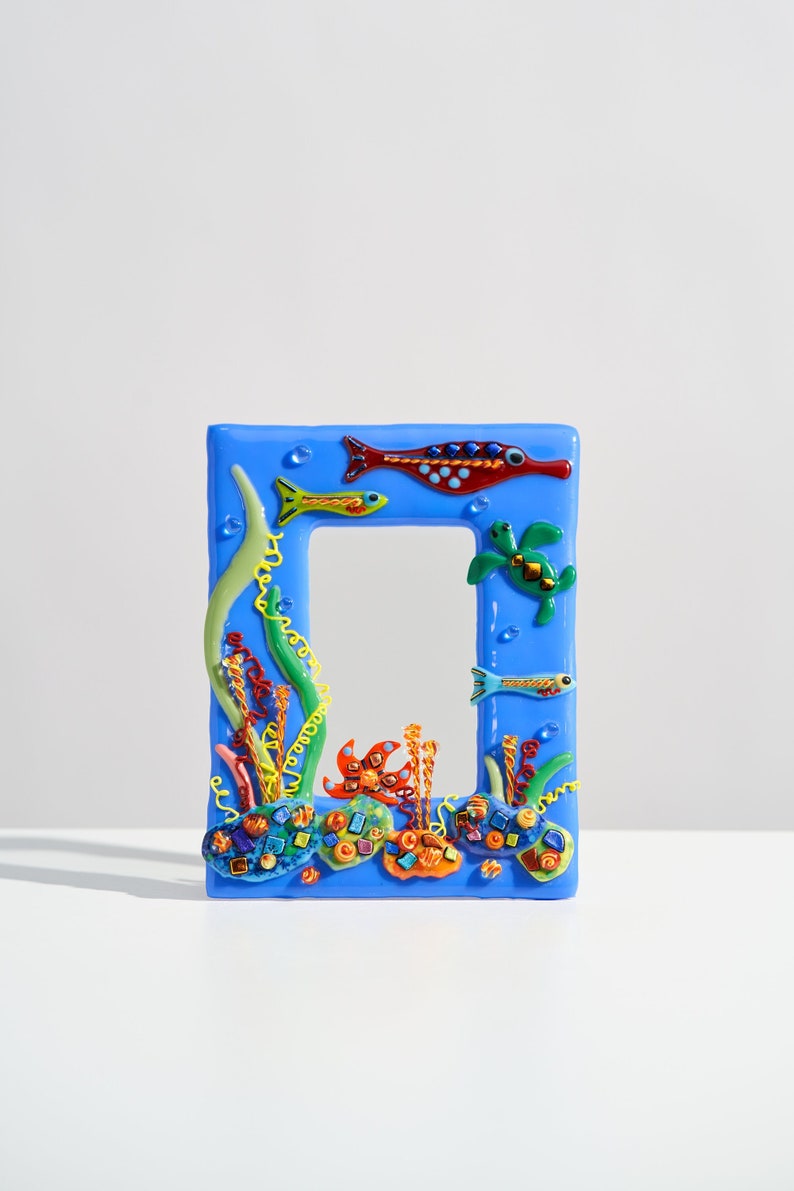 Cadre photo vintage Sea Life en verre fusionné / fait main par l'artiste verrier Kim Wall image 1