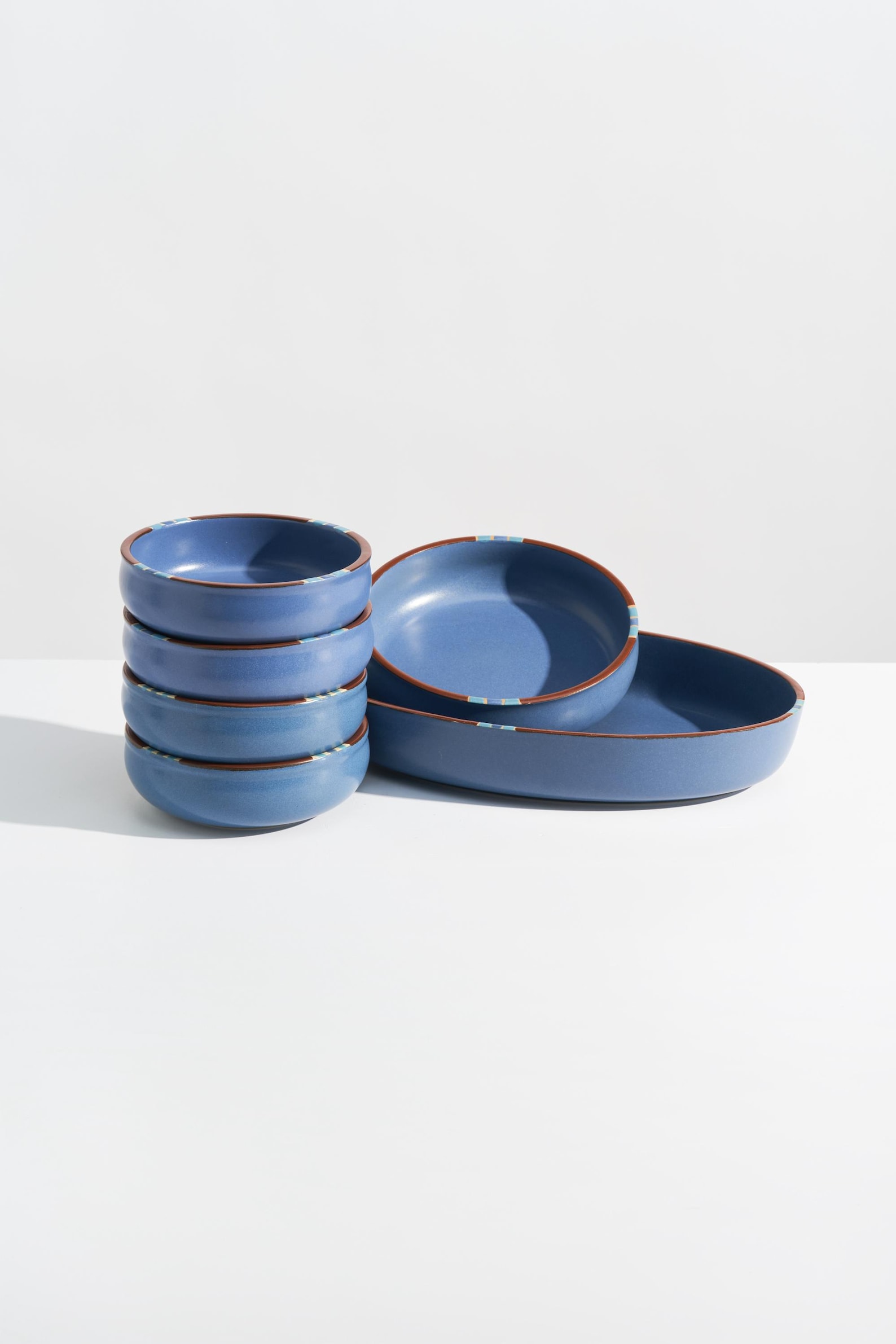 Vintage Dansk Mesa Sky Blue Stoneware Soup and Serving Bowls // Set of 6