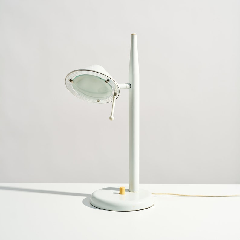 1980s Postmodern Articulating Desk Lamp // Vintage White and Yellow Metal Task Lighting image 4