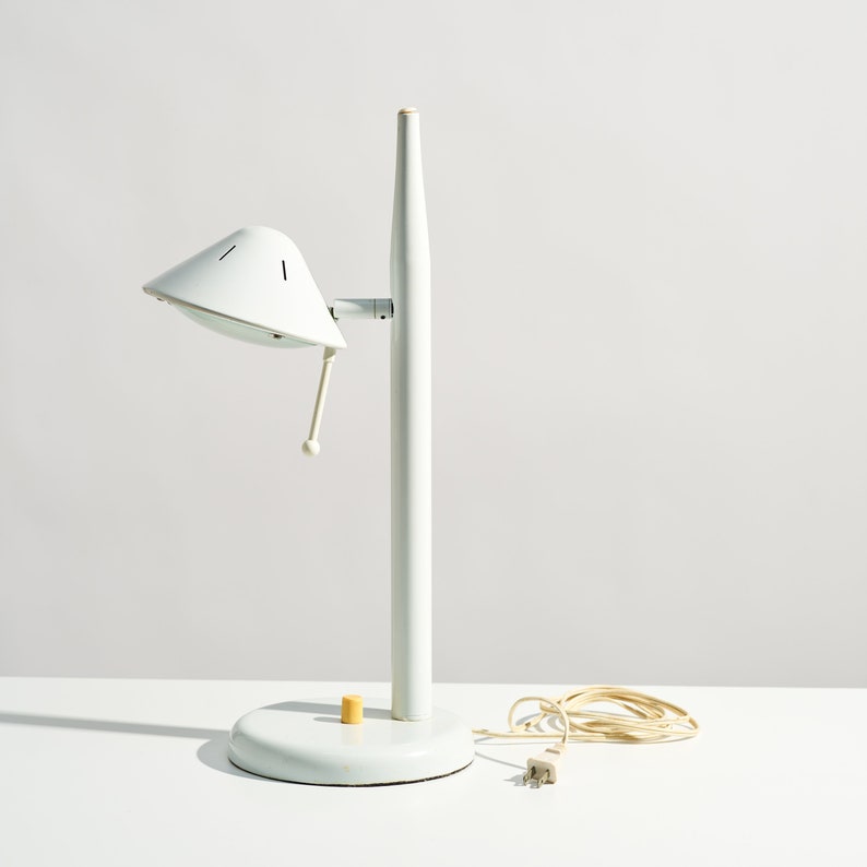 1980s Postmodern Articulating Desk Lamp // Vintage White and Yellow Metal Task Lighting image 9