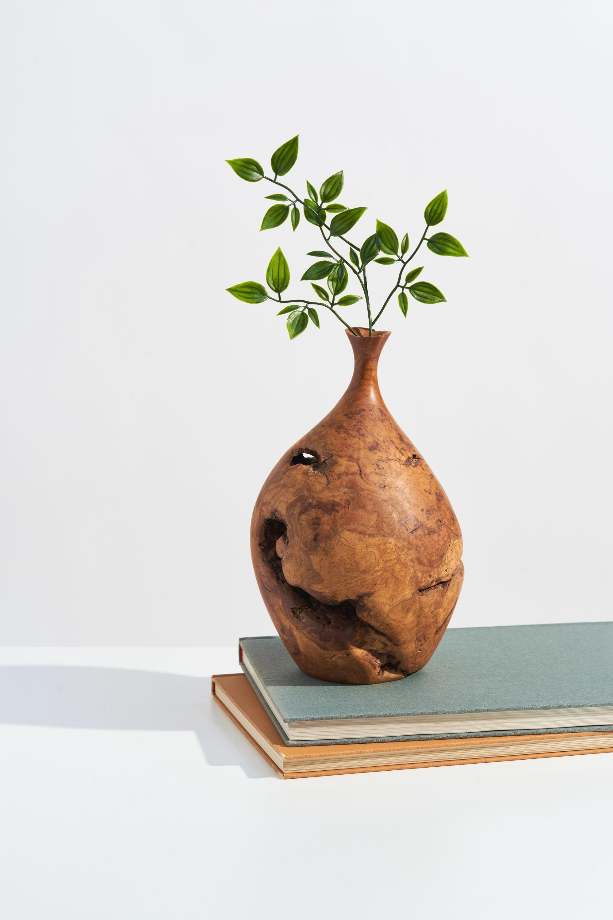 Gamal Holz-Vase Mit Glas – Handgeblasen, Einzelstück, Als Geschenk Oder Deko, Ca. 28–40 Cm Hoch