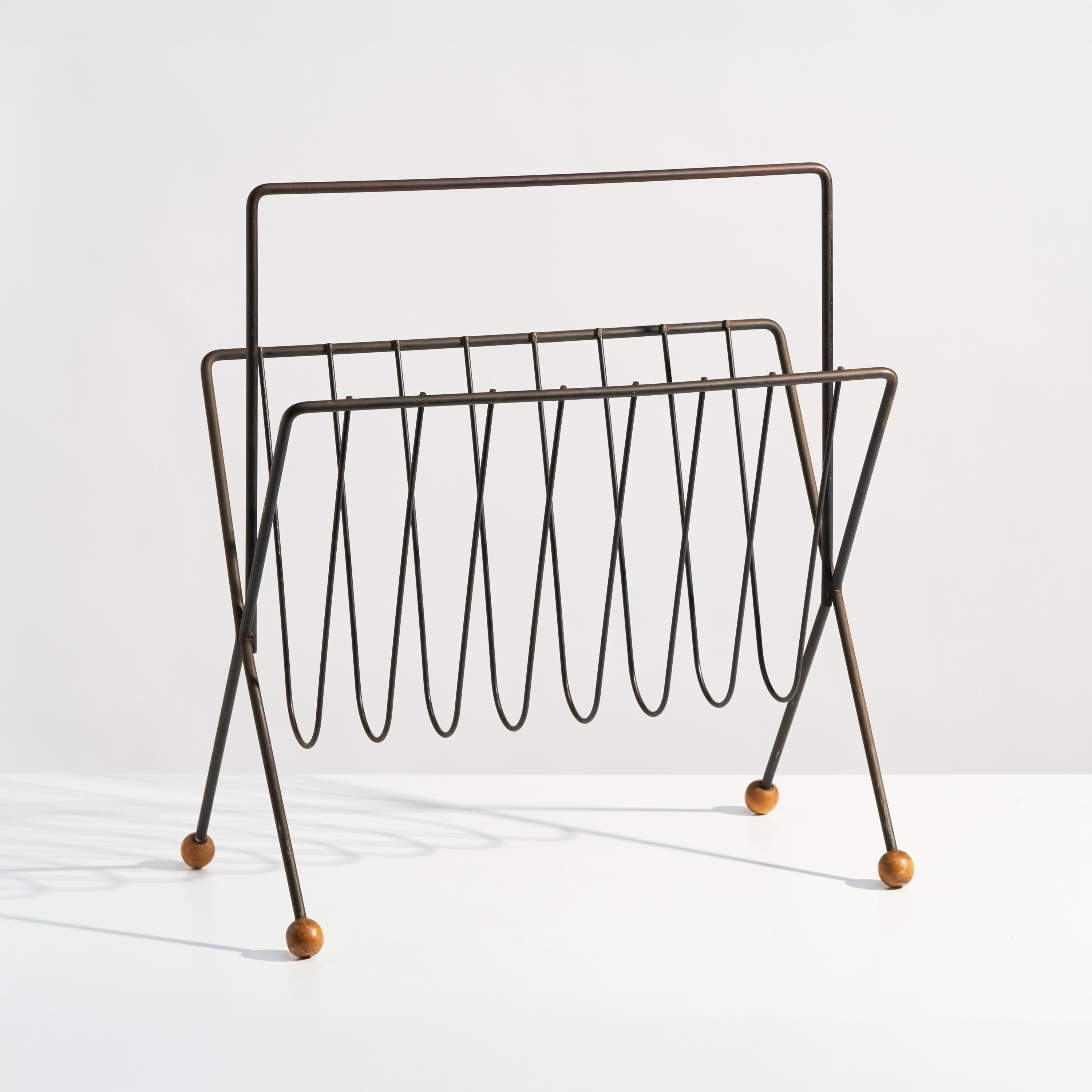 Vintage 1950s Tony Paul Magazine Rack // Large MCM Iron and Wood ...