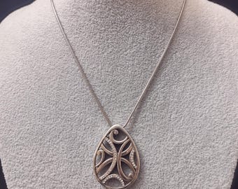 Brighton Silver Plated Teardrop Open Scroll Crystal Pendant Necklace Adjustable Length