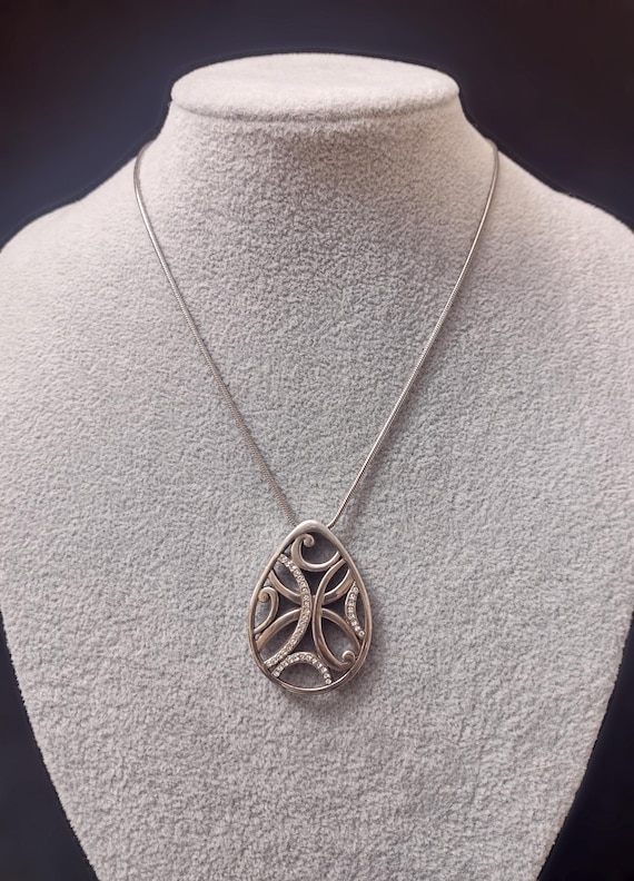 Brighton Silver Plated Teardrop Open Scroll Cryst… - image 1