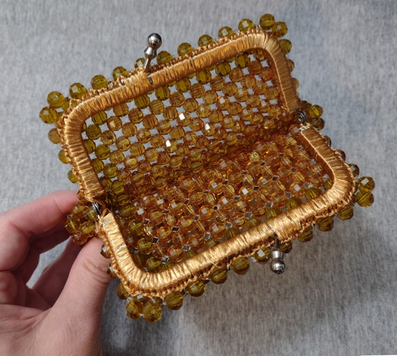 Vintage Amber Beaded Clutch / Purse - image 3