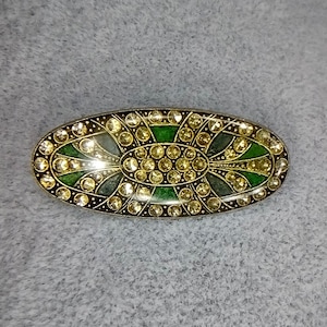 Unique Vintage Gold Tone Pierre Bex Art Deco Sparkling Rhinestone and Enamel Brooch